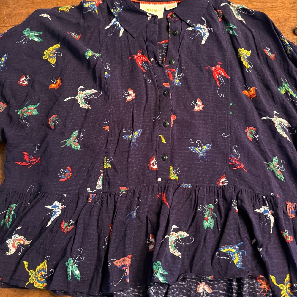 Mauve by Anthropologie Colorful Butterfly Print Shirt